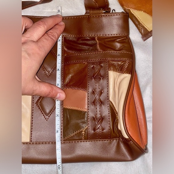 Patchwork Leather Handbag Set in Brown and Tan - Picture 5 of 7